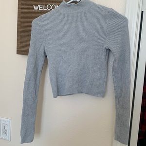 Very soft medium grey mock neck ribbed long sleeve